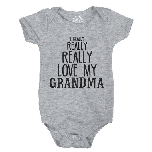 Baby Really Really Love My Grandma Cute Funny Infant Shirt Newborn outfit Shower Funny Baby Onesies Mother's Day Onesie for Baby Funny Light Grey