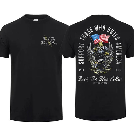 Back The Blue Collar Patriotic T-shirt - Support America, Eagle and American Flag Design, Perfect Gift for Men