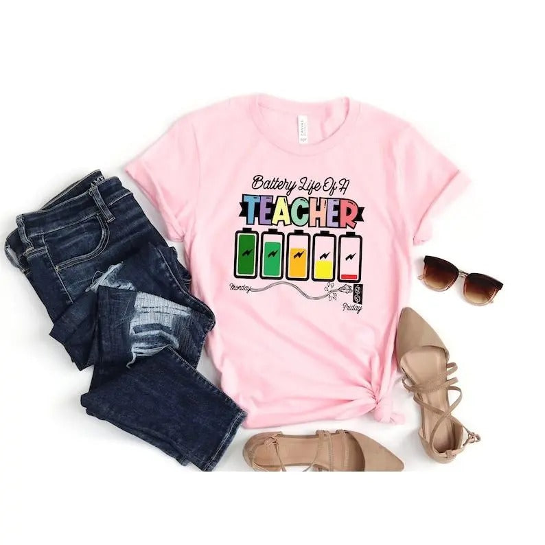Back To School Battery Of Life A Teacher Shirt, Funny Teacher Shirt, Back To School Shirt, Gift For Teachers #