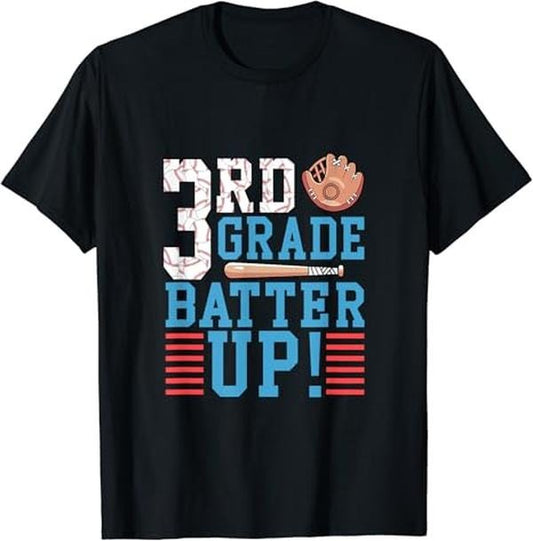 Back To School Shirts, 3rd Grade Back To School Shirt 3rd Grade Batter Up Baseball T-Shirt Cotton Fashion Casual Classic