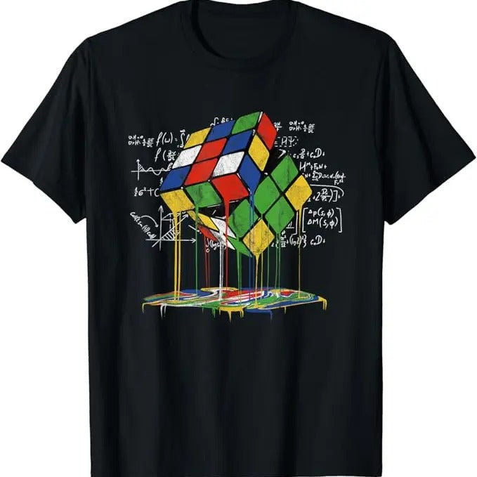 Back To School Shirts, Funny Math Shirts, Melting Cube Speed Cubing Vintage Puzzle Math T-Shirt Cotton Fashion Casual Classic