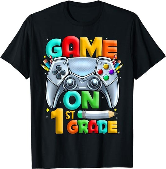 Back To School Shirts, Game On 1st Grade Back To School 1st Grade Level Unlocked T-Shirt Cotton Fashion Casual Classic
