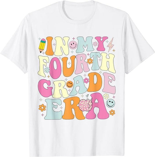Back To School Shirts, In My Fourth Grade Era 4th Grade Girl Teacher Back to School T-Shirt Cotton Fashion Casual Classic