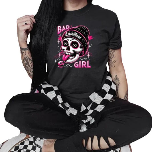 Bad Girl, Limitless Black Crewneck Sweatshirt, T Shirt, or Hoodie Pullover | Punk, Alt, Grunge, Goth, Skeleton Style, Valentine's Day Gift