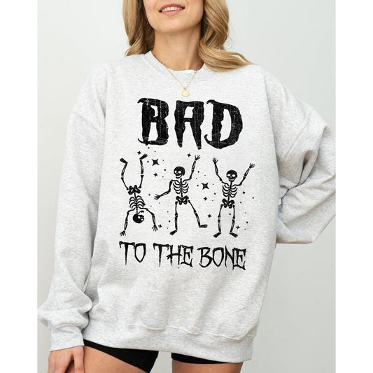 Bad To The Bone, Funny Skeleton, Retro, Aesthetic, Vintage Sweatshirt, Women's Crew Neck, Crewneck