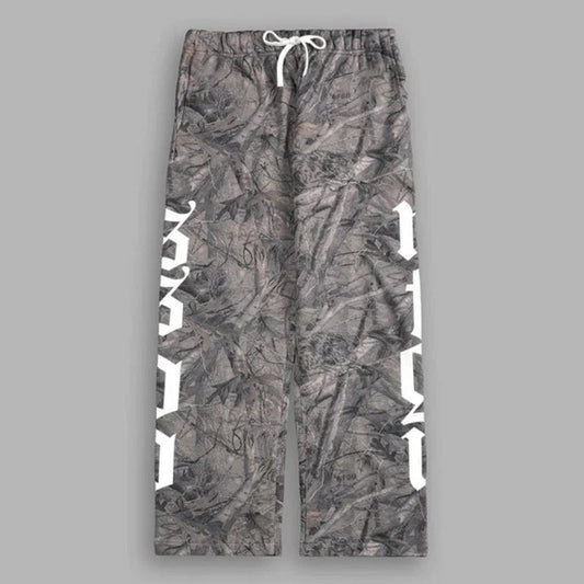 Baggy Camo Sweatpants in Driftwood Wolf Forest Y2K Streetwear Oversized Vintage Camo Pants Aesthetic For Men's & Women