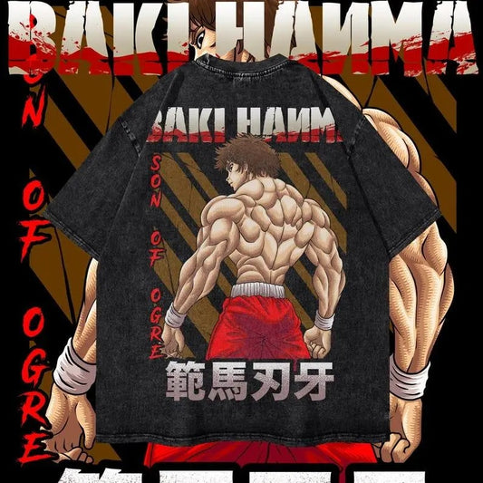 Baki Oversized Dyenomite Mineral Wash T-Shirt Unisex Anime T-Shirt Streetwear & Gym Style Classic Cotton