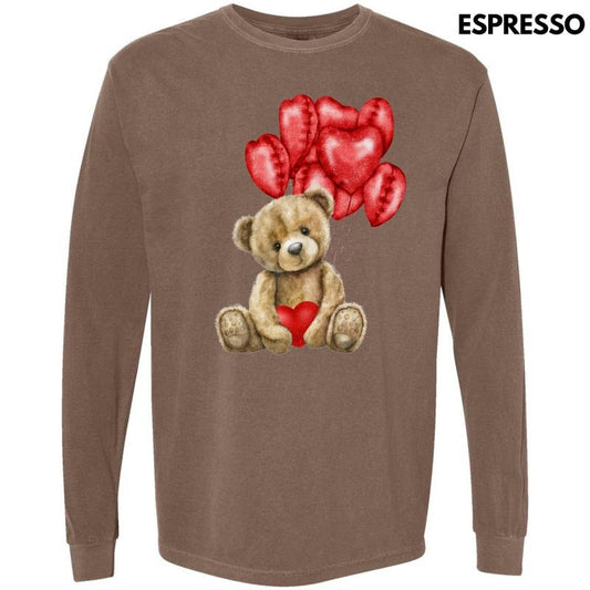 Balloon Valentine Bear Long Sleeve Comfort Colors T-Shirt 'NLB'