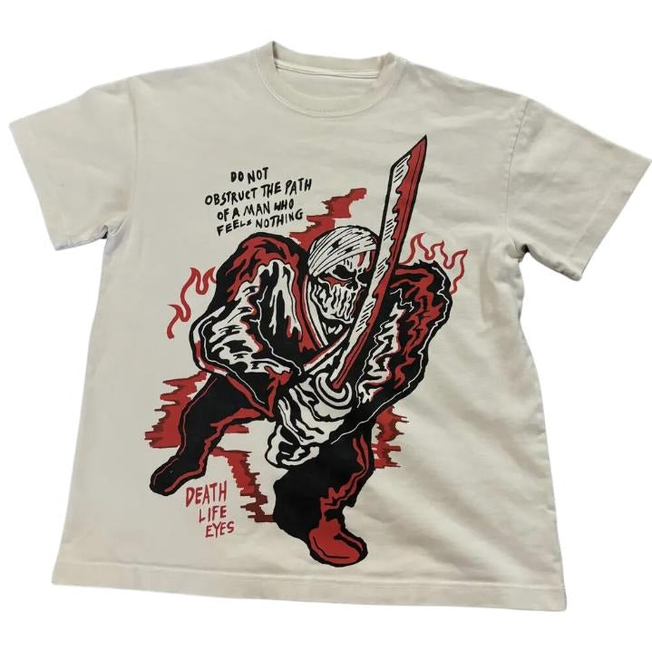 Bandaged Samurai T-Shirt, Vintage Graphic Tees Skull Gothic Biker Grunge Y2k Emo Scene Amity Affliction Style Clothes Men Women Streetwear