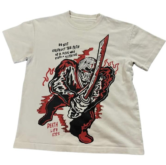 Bandaged Samurai T-Shirt, Vintage Graphic Tees Skull Gothic Biker Grunge Y2k Emo Scene Amity Affliction Style Clothes Men Women Streetwear