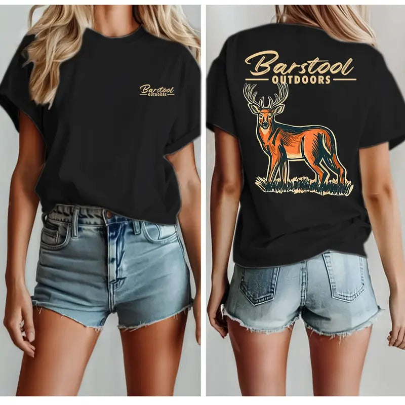 Barstool Outdoors Deer Vintage Custom T-shirt,  Gift for Women and Men Cotton T-Shirt, S to 4XL, Womenwear