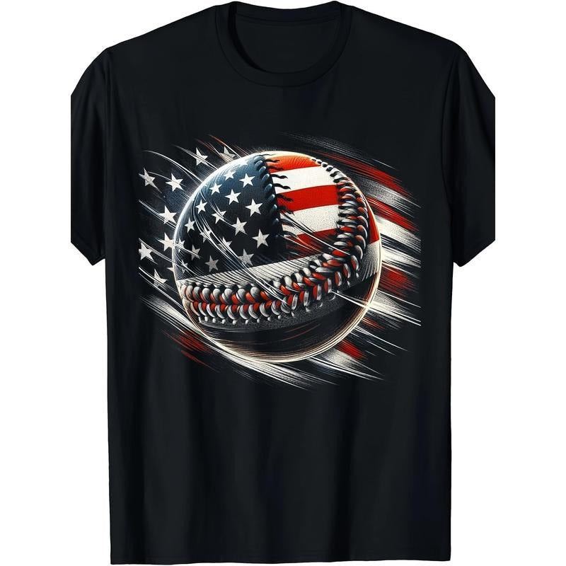 Baseball 4th Of July Men USA American Flag Boys Patriotic T-Shirt - 220g made in usa