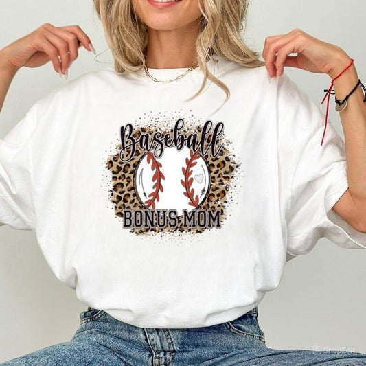 Baseball BONUS Mom Shirt  Baseball Leopard Print Bleached Shirt For Bonus Mom, Mama  Gift For Mom