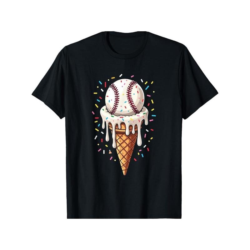 Baseball Drip Ice Cream Cone Drip Baseball T-Shirt for The men, Soft Fabric, Breathable, Comfortable Short Sleeve Tees Perfect for Summer, Birthday Gift to men made in usa