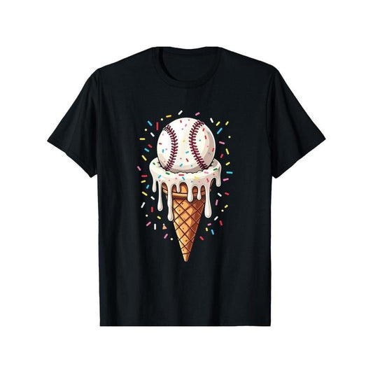 Baseball Drip Ice Cream Cone Drip Baseball T-Shirt for The men, Soft Fabric, Breathable, Comfortable Short Sleeve Tees Perfect for Summer, Birthday Gift to men made in usa