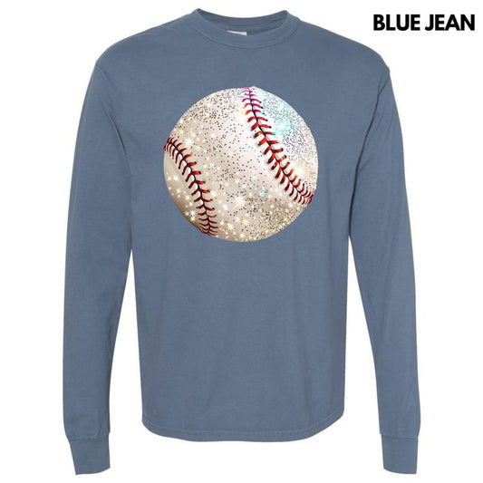 Baseball Faux Glitter Long Sleeve Comfort Colors T-Shirt 'NLB'