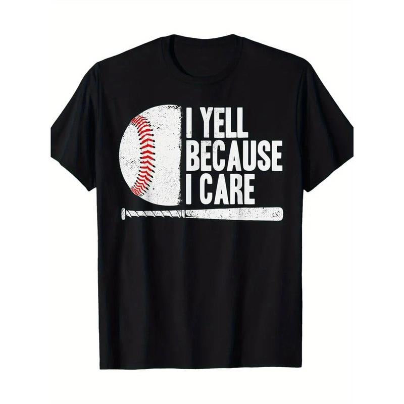 Baseball Graphic Print Men's Fashion T-Shirt, Trendy Pure Cotton Top with Short Sleeves, Round Comfortable Collar T-shirt, Super Soft, Refreshing, Moisture-wicking, Lightweight, Casual Summer T-shirt, Perfect for Daily Wear made in usa