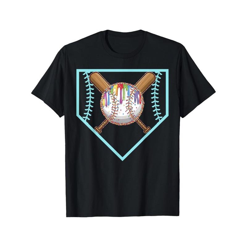 Baseball Home Plate Drip Ice Cream Softball and Baseball 1 Men's T-Shirt Personalized Printed Pattern, Casual Crew Neck Short Sleeves, Comfortable Cotton Short Sleeves, Wear in All Seasons made in usastyle{n002}4