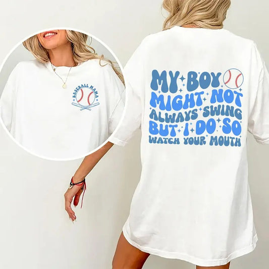 Baseball Mama Comfort Colors Shirt, My Boy Might Not Always Swing But I Do So Watch Your Mouth Shirt, Boy Mama Graphic Tee Women, Baseball Day Shirt, Funny Baseball Mom Sayings Tee, Women's Tops, Womenswear Cotton Fabric Relaxed Fit Chic Style