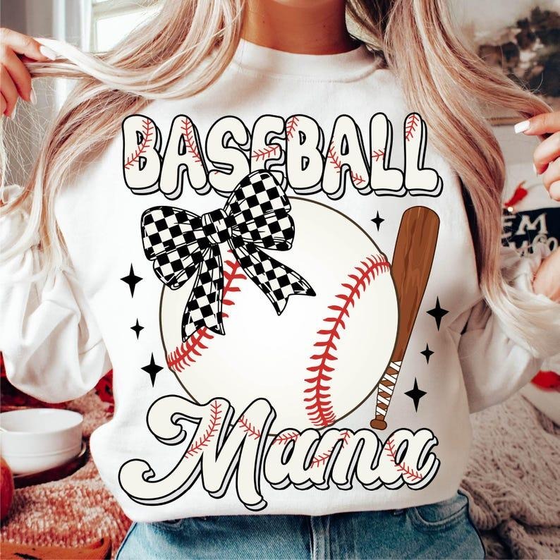 Baseball Mama Sweatshirt Baseball Coquette Bow Baseball Mom Retro Baseball Game Day Sports