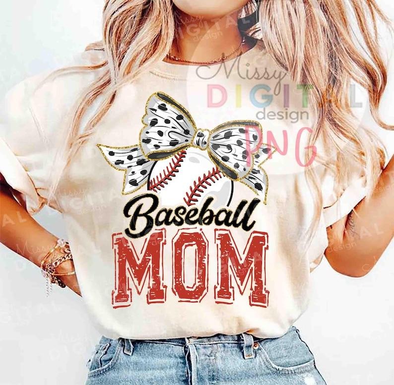 Baseball Mom Bow T-shirt, Retro Baseball Tshirt, Baseball mama Shirt