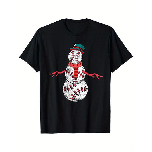 Baseball Snowman Baseball Lover Christmas T-Shirt Men's T-shirt Funny pattern, Casual and comfortable round neck cotton short sleeve, four seasons can wear 220g made in usa
