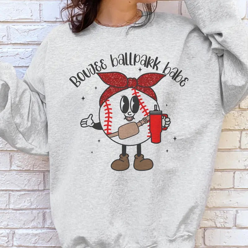 Baseball Sweatshirt Boujee Ballpark Babe Pullover Baseball Babe Hoodie Boujee Ballpark Sweatshirt Womens Retro Baseball Top Smiley Baseball Faux Glitter Casual Comfort