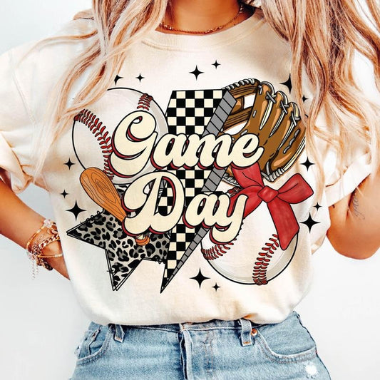 Baseball T-Shirt, Game Day Baseball T-Shirt, Retro Checkered Baseball Mama T-Shirt, Baseball Mom T-Shirt, Leopard Baseball Coquette, Retro Baseball Mom T-Shirt