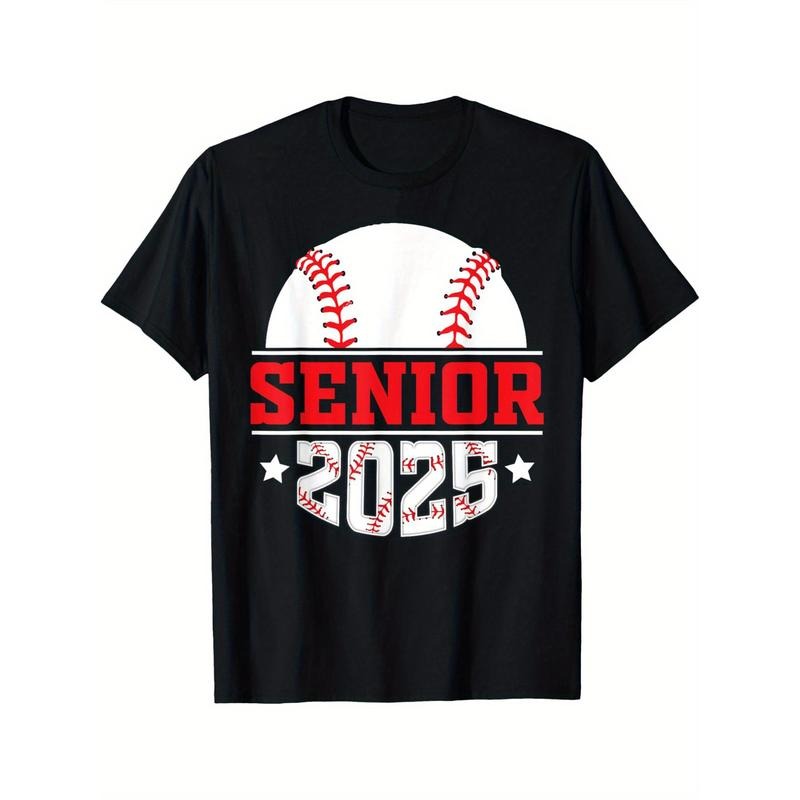 Baseball senior 2025 senior year class of 25 graduation T-Shirt Men's T-shirt Funny pattern, Casual and comfortable round neck cotton short sleeve, four seasons can wear 220g made in usa