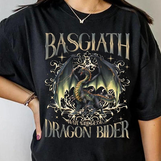 Basgiath Dragon Rider T-Shirt, Fantasy Bookish Tee, Dark Aesthetic Dragon, Mythical Creature Graphic Tee, Cozy Reader Gift, Magic
