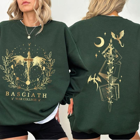 Basgiath War College 2-Sided Sweatshirt, Booktok Crewneck, Vintage Fourth Wing Shirt, Dragon Rider Shirt, Acotar Merch Shirt Witchy Cottagecore Clothing, Basgiath War College Sweatshirt Gift For Her