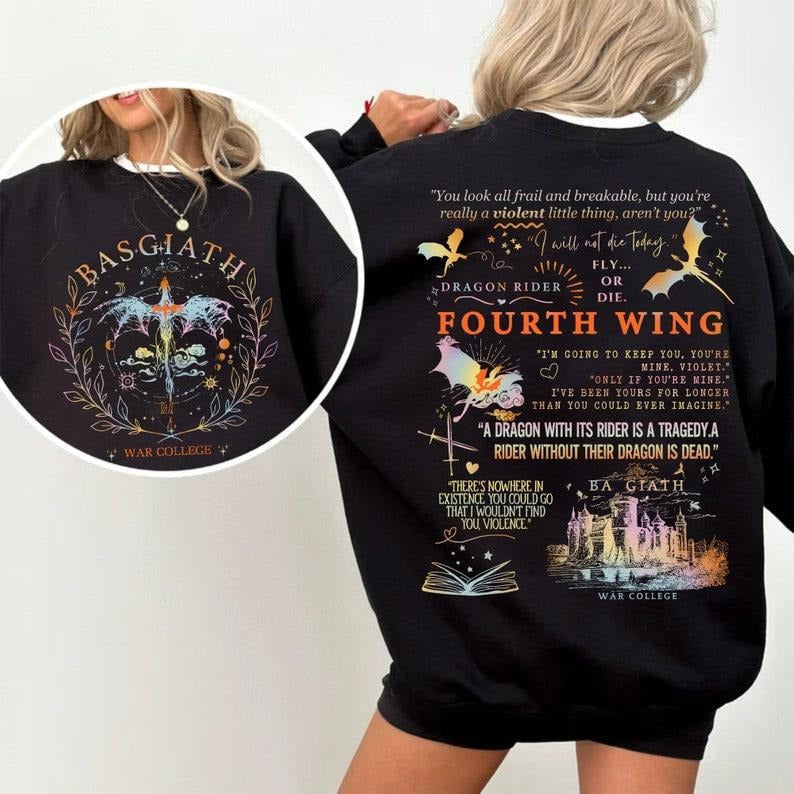 Basgiath War College 2-Sided Sweatshirt, Fourth Wing Comfort colors Shirts, The Empyrean Series, Violet Sorrengail Fantasy Book, Fourth Wing