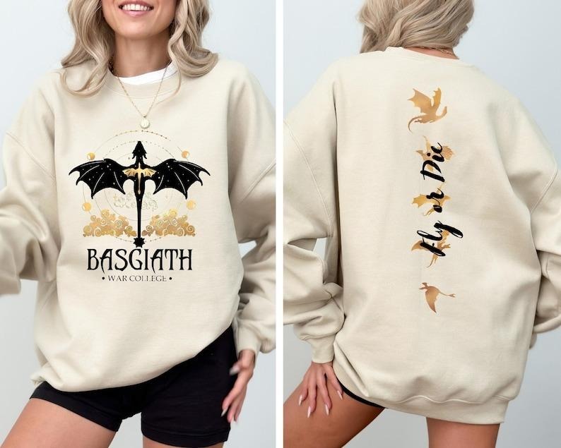 Basgiath War College Sweatshirt ,Dragon Rider, Violet Sorrengail,Xaden Riorson, Fly or Die, Riders Quadrant, Rebecca Yoros
