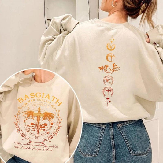 Basgiath War College Sweatshirt, Fourth Wing Double-Sided Hoodie, Dragon Rider Sweater, Riders Quadrant, Rebecca Yoros, Bookish Cotton Crewneck