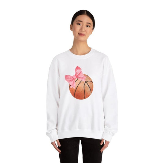 Basketball And Bow Sweatshirt, Stylish Coquette Aesthetic For Basketball Mom Or Girlfriend, Basketball Lovers Shirt, Unisex Sweatshirt, Gifts For Her Friends, Long Sleeve Crewneck Shirt, Women Gifts Sweater, Gifts For Birthday Fit Womenswear