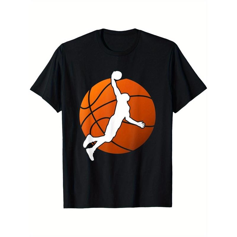 Basketball Player Shooting Basketball Theme Printed T-shirt, Men's Casual and Comfortable T-shirt Summer, men's short-sleeved top for everyday activities made in usa