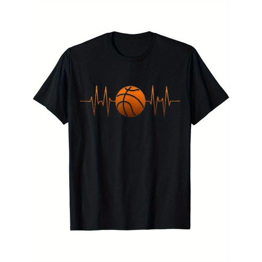 Basketball Printed, Men's Cotton T-shirt, Casual Short Sleeve Round Neck Tee, Soft Comfortable Basketball Players Top, Sports Lover T-Shirt made in usastyle{n002}10