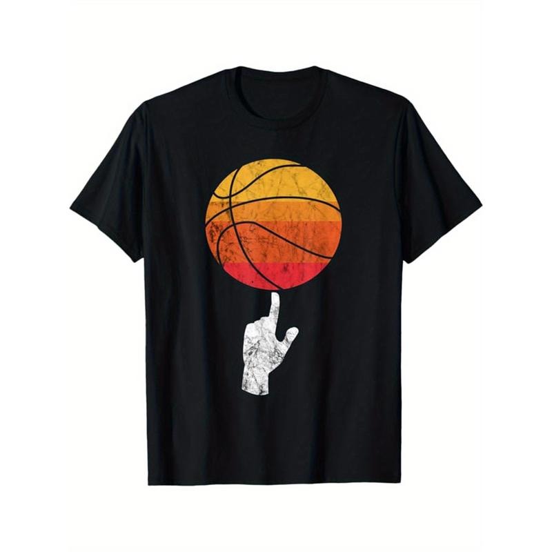 Basketball Printed, Men's Cotton T-shirt, Casual Short Sleeve Round Neck Tee, Soft Comfortable Basketball Players Top, Sports Lover T-Shirt made in usastyle{n002}13