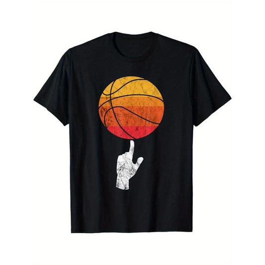 Basketball Printed, Men's Cotton T-shirt, Casual Short Sleeve Round Neck Tee, Soft Comfortable Basketball Players Top, Sports Lover T-Shirt made in usastyle{n002}13