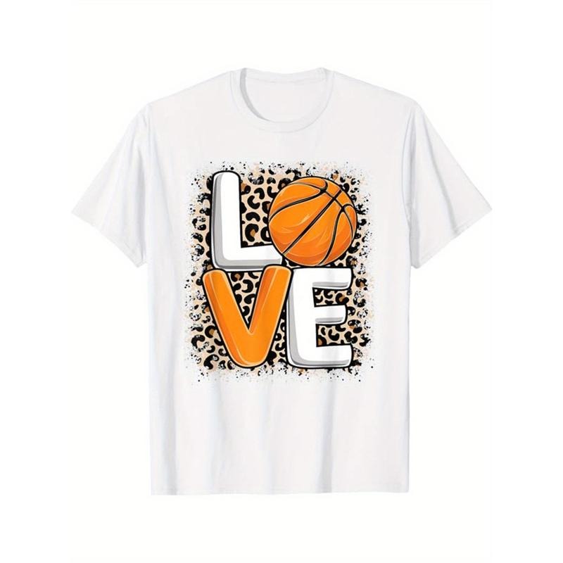 Basketball Printed, Men's Cotton T-shirt, Casual Short Sleeve Round Neck Tee, Soft Comfortable Basketball Players Top, Sports Lover T-Shirt made in usastyle{n002}14