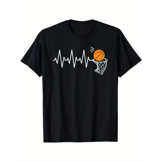 Basketball Printed, Men's Cotton T-shirt, Casual Short Sleeve Round Neck Tee, Soft Comfortable Basketball Players Top, Sports Lover T-Shirt made in usastyle{n002}3