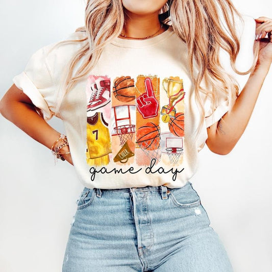 Basketball T-Shirt, Game Day Basketball Coquette T-Shirt, Basketball Bow T-Shirt, Basketball Mama T-Shirt, Basketball Mom T-Shirt, Brushstroke Basketball T-Shirt