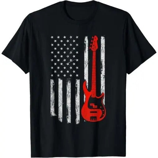 Bassist - USA American Flag Bass Guitar Player Musician T-Shirt Made in USA