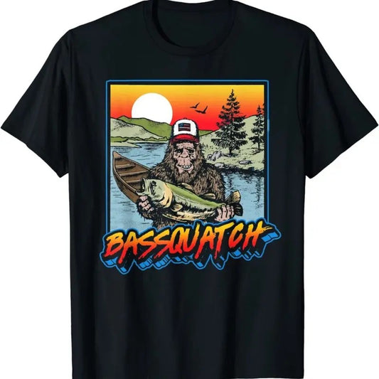 Bassquatch! Funny Bass Fishing Sasquatch Retro 80s Fisherman T-Shirt Menswear Top Underwear Tshirt Streetwear Shoe