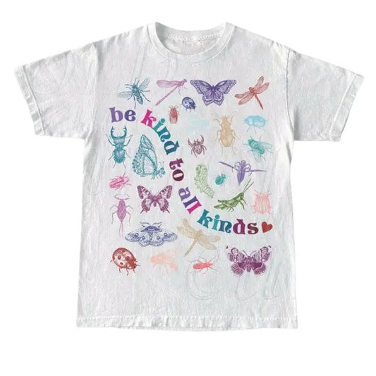 Be Kind To All Kinds Retro Graphic T Shirt, Vintage 90s Butterly Shirt, Nostalgia Love Spread Tee, Cute Unisex Adult Graphic Shirt, Mom Gift, Y2k, Unisex T-Shirt, Gift For Men Women  Top Womenswear Streetwear