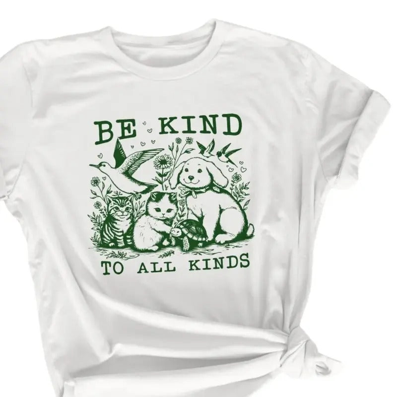 Be Kind to All Kinds Vintage Line Art Animals Tshirt, Retro Be Kind Shirt, Mental Health Awareness Shirt, vintage 90s graphic tees, gift For Him, gift For Her Top Menswear Underwear Streetwear Underwear Streetwear Crewneck Tropical