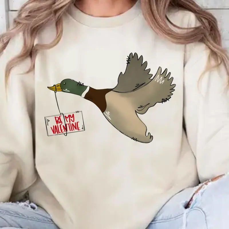 Be My Valentine Retro Camo Duck Sweatshirt, Old School Camoflauge Marlard Duck Shirt, Camo Valentine Shirt, Valentines Day Hunting Gift