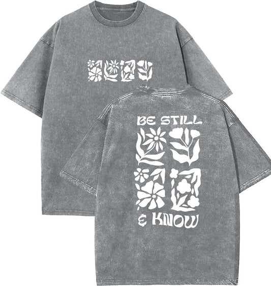 Be Still And Know Unisex Washed T-Shirt, Christian Tshirts, Vintage 90s Graphic Tee, Gift Top Womenswear Cotton Mineral Color