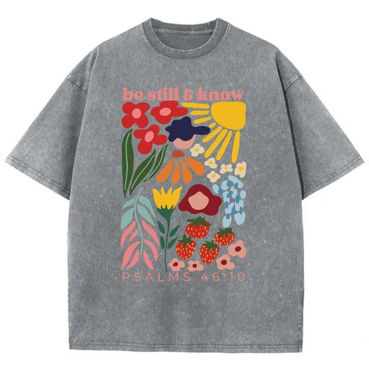 Be Still And Know Unisex Washed T-Shirt, Christian t shirts, Christian Jesus  t shirts, Vintage 90s Graphic Tee Gift Cotton Top Womenswear, Mineral color