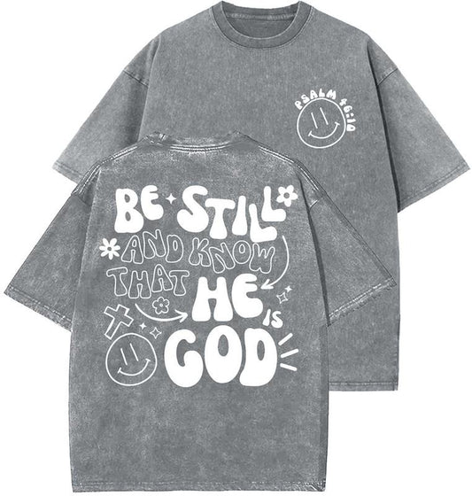 Be Still And Know Unisex Washed T-Shirt, Christian t shirts, Vintage 90s Graphic Tee, Gift Top Womenswear Cotton Mineral Color